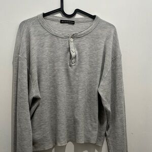 Brandy Melville Light Gray Button-Down Oversized Cropped Long Sleeve Top